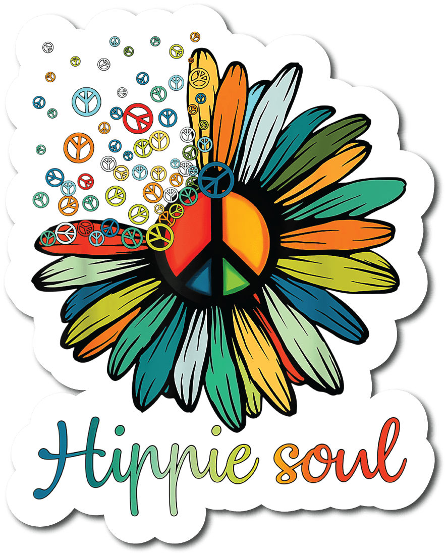 Hippie Soul Peace Sign Sunflower Decal Sticker 2-Pack - 5 Inch, Waterproof, Made In USA