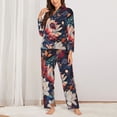 thumbnail image 2 of Honeii Colorful Flower Peacock print Women's Pajama Sets Long Sleeve Button Down Sleepwear Nightwear Soft Pjs Lounge Sets-Medium, 2 of 7