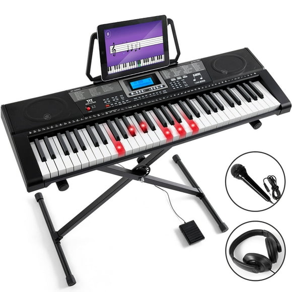 Mustar 61 Lighted Keys Electronic Keyboard Piano Set with USB MIDI, Headphones, Microphone, Sustain Pedal, Stand for Beginner