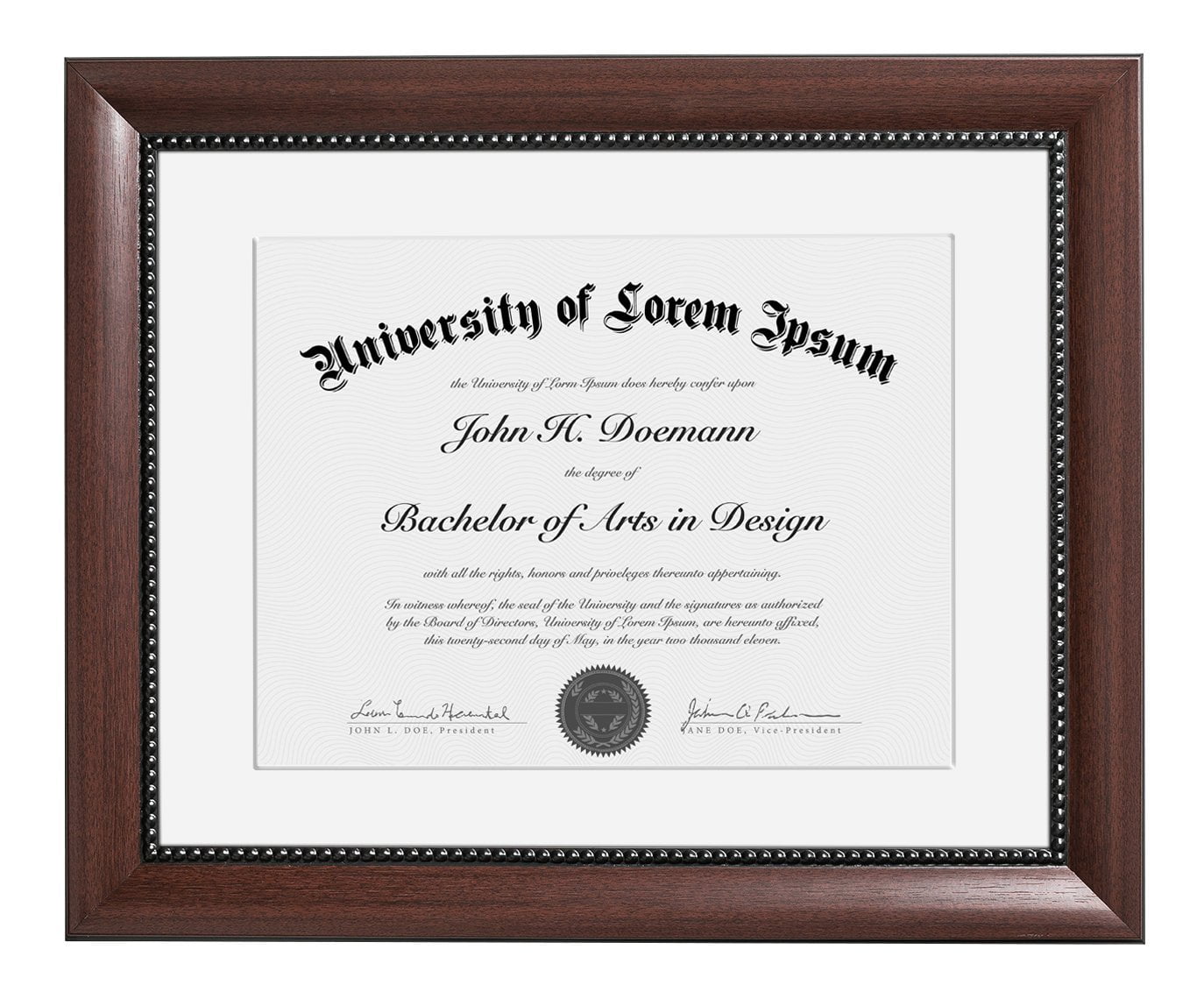 11x14 Mahogany Document Frame Display 8.5x11 w/Mat, 11x14 w/out Mat