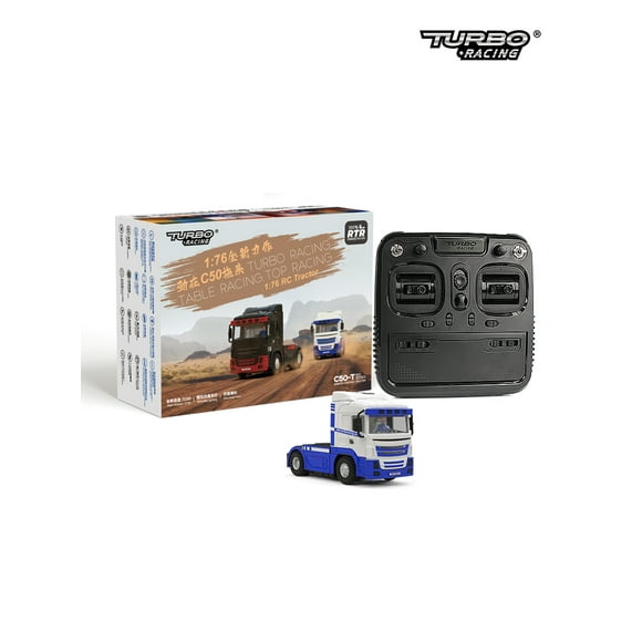 In Stock! Turbo Racing C50 T 1/76 Remote Control Container C50 Truck New Chassis Simulation Horn RC Car Toy C50-C Accessory Kit Trailer head Blue