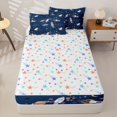 thumbnail image 4 of Manfei Cartoon Rocket Planets Zipper Twin Comforter Sets with Fitted Sheet and 2 Pillowcases,Celestial Space Stars Zipper Bedding Set,Blue,Colorful Stars Reversible,4pcs, 4 of 8