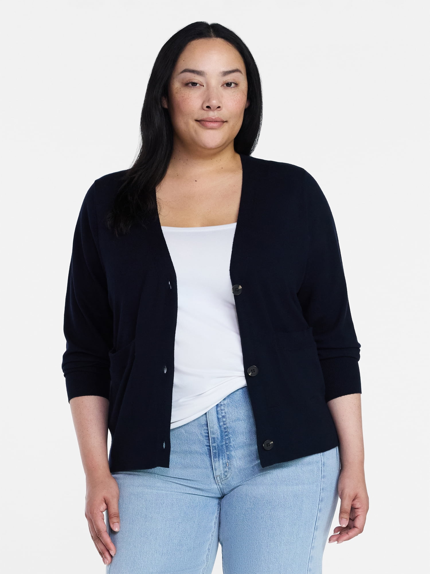 Time and Tru Women's V-Neck Cardigan Sweater, Lightweight, Sizes XS-XXXL