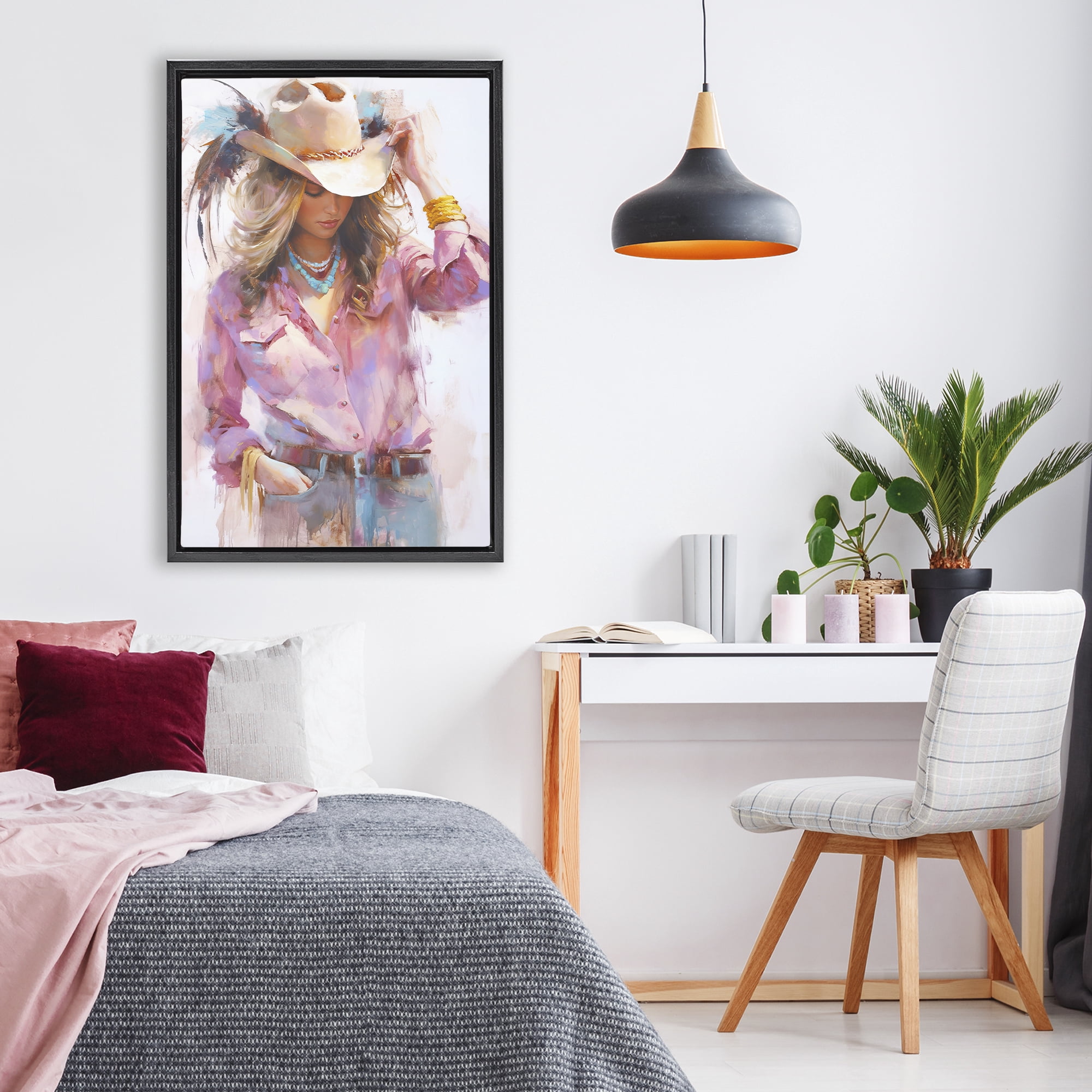 Stupell Industries Cowgirl Hat Reflections Black Framed Floater Canvas Wall Art, design by Tina LeCour