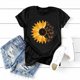 thumbnail image 3 of Gibobby Camiseta de manga corta para mujer Girasol Impreso O Cuello Camiseta Mujer Loose Fit Floral Impreso Camiseta Ropa Mujer(Negro,XL), 3 of 4