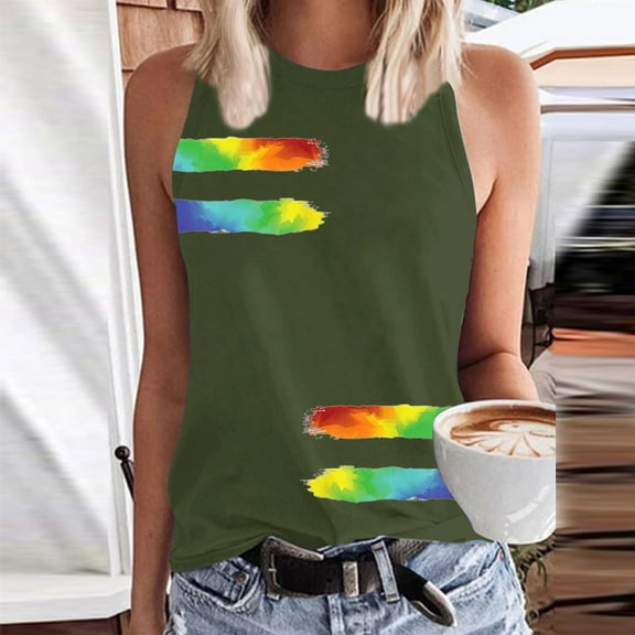 Tittly Vest for Women Tank Tops Tank Tops For Women Crew Neck Sleeveless Tie Dye Shirt Casual Summer Solid Color Vest Tops for Women Womens Tops AG L