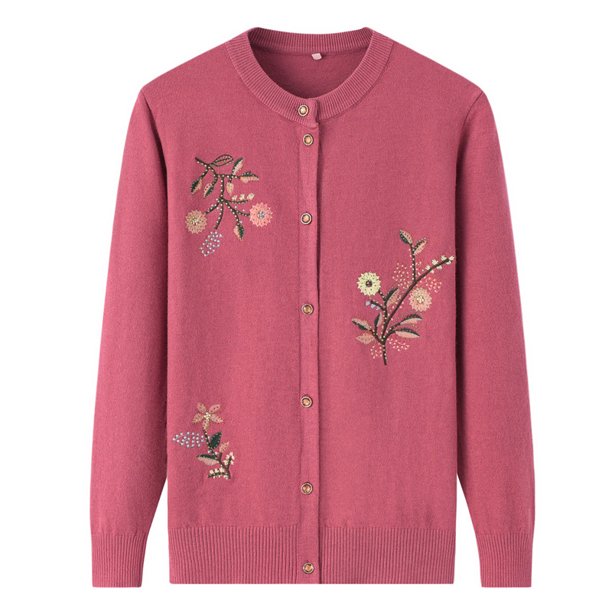 Ropa de primavera y otoño para mujeres de mediana edad, suéter de madre, suéter fino, cárdigan de mujer, abrigo de camisa pequeña de mediana edad y anciana