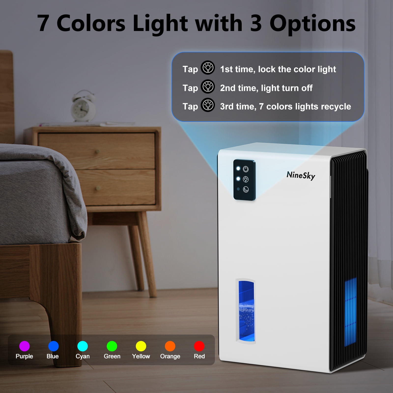 Aumpkin Dehumidifier for Home, 95 OZ Water Tank, (1000 sq.ft) Dehumidifiers for Bathroom Bedroom Basement with Auto Shut Off,7 Colors LED Light (White)