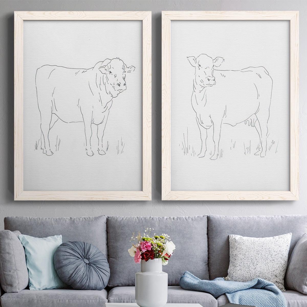 Limousin Cattle I - Premium Framed Canvas 2 Piece Set - Ready to Hang