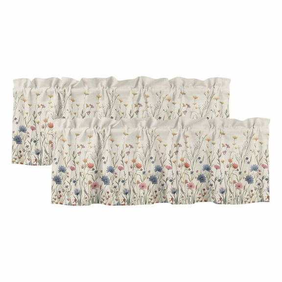 2 Pack Floral Valance for Window Watercolor Leaves Colorful Daisy Linen Background Kitchen Valance Rod Pocket Short Curtain Topper Decorative Window Treatment for Living Room Bedroom 54"x18"