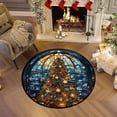 thumbnail image 1 of Feltree Christmas Round Area Rug Holiday Decor for Living Room Bedroom, Non-Slip Festive Blue Reindeer Print Small Carpet, 15.75 Inch Sofa Coffee Table Mat, 1 of 8