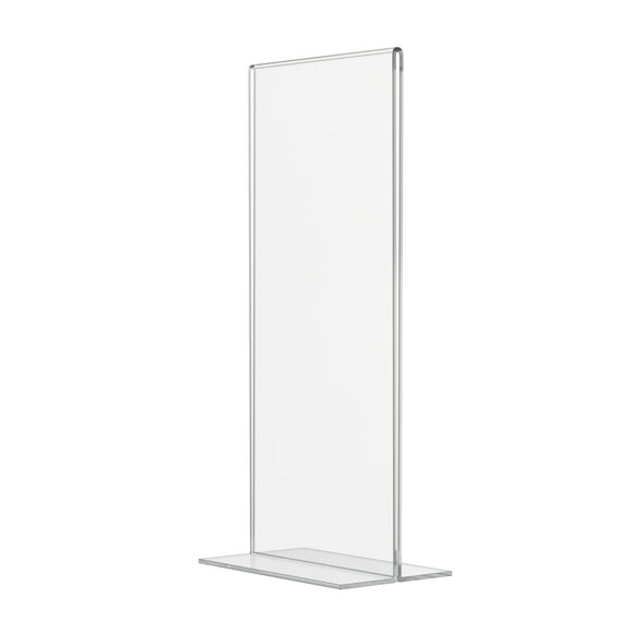 25 Pack Acrylic Sign Holder for 4" x 9" Literature Double Sided Upright Bottom Load Clear Graphic Image Display for Countertops in Retail Stores Reception Areas and Restaurants by Marketing Holders