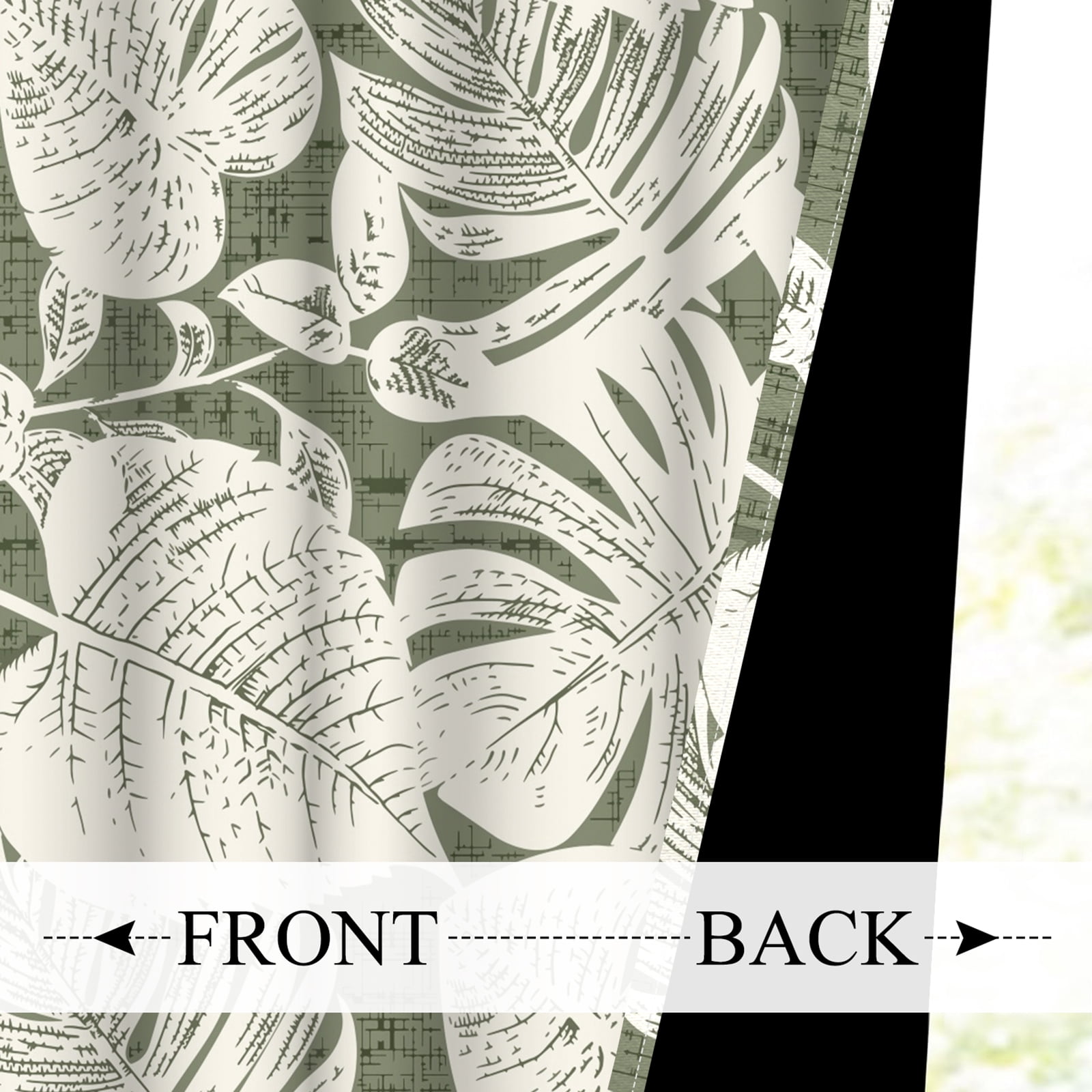 Green Curtains for Living Room,Palm Leaves White Blackout Curtains Drapes for Bedroom Panel Sets, 42x63 Inch