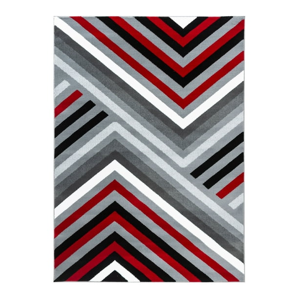 Summit Collection Abstract Gray Red, Red And Black Area Rug