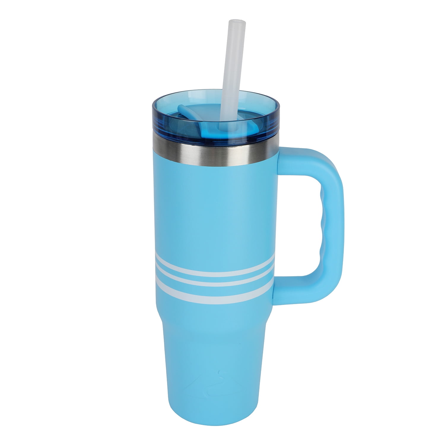 Ozark Trail 30 oz Tumbler with Handle, Stripe Aqua Water