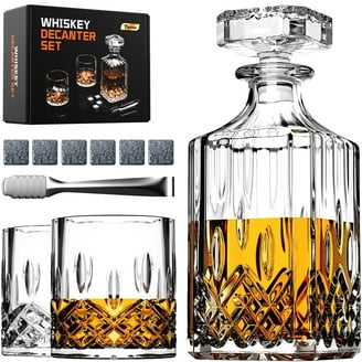 Regal Trunk & Co Crystal Whiskey Decanter Set, 4 Engraved Tumblers