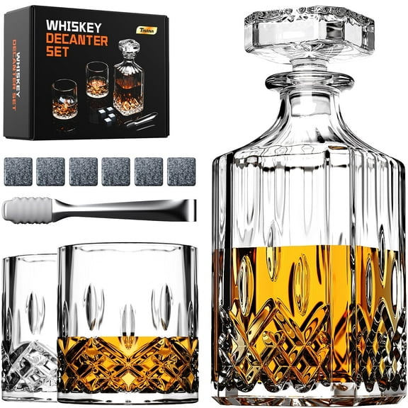 TINANA Whiskey Decanter Set with Glasses and Whiskey Stones, Whiskey Decanter Sets for Men, Valentine's Day Gift, Anniversary Birthday Gifts for Father Mother Husband