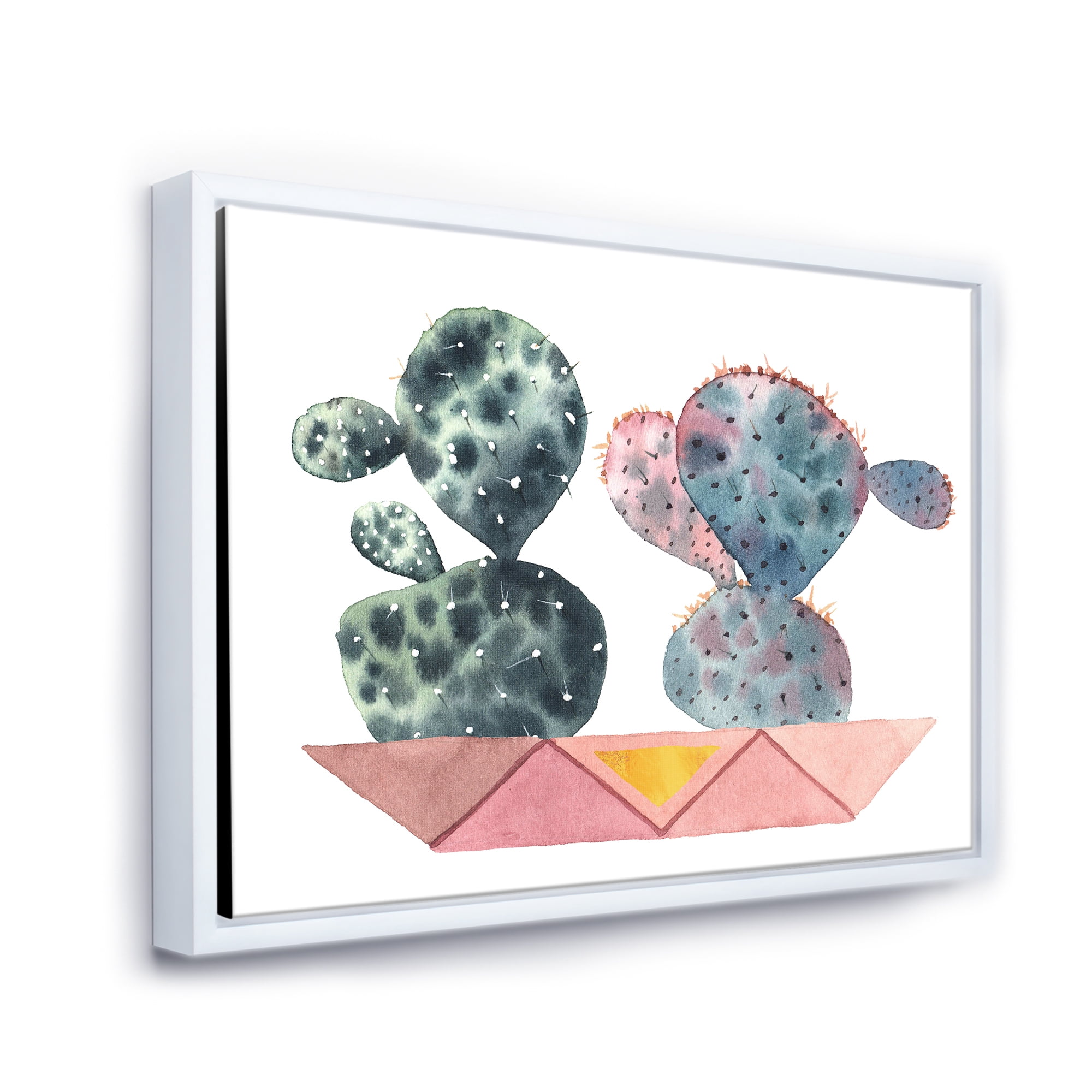 Designart 'Cactus Duo In Pink Pots Geometric' Modern Framed Canvas Wall Art Print