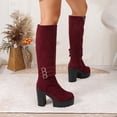 thumbnail image 4 of Women's Faux Suede Knee High Platform Boots, Triple Metal Buckle Strap Chunky High Heel Tall Boots, Side Zipper Fashion Boots, 4 of 9