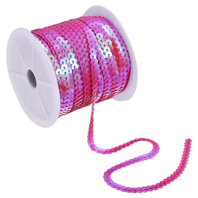 Unique Bargains 100Yards 6mm Flat Sequin Strip Spangle Paillette String Sequin Trim Rose Pink