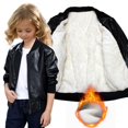 thumbnail image 2 of LZHGirlshop Toddler Boys Leather Jackets Kids Casual Solid Color with Pocket Faux Fleece Zipper Coats,Black,3-4T, 2 of 7