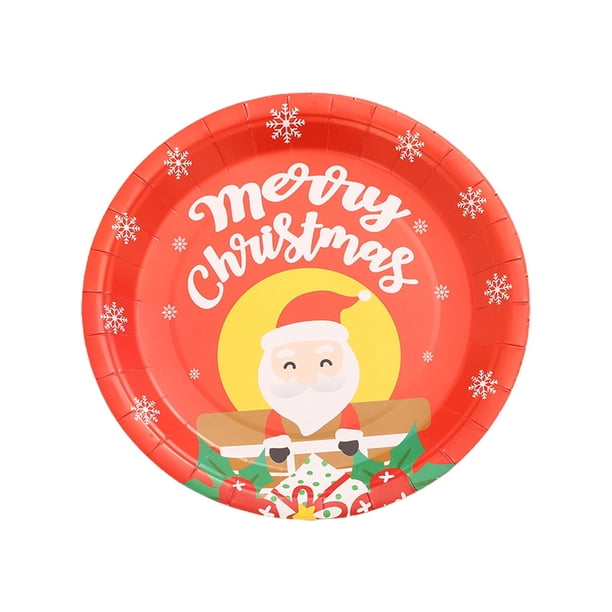 Decoraciones de Fiesta de Navidad Decoraciones de Fiesta de Navidad, Placas Desechables, Placas de Papá Noel de Dibujos Animados, Juegos de Tazas de Papel, Utensilios de Fiesta Placas de Papel de Navi