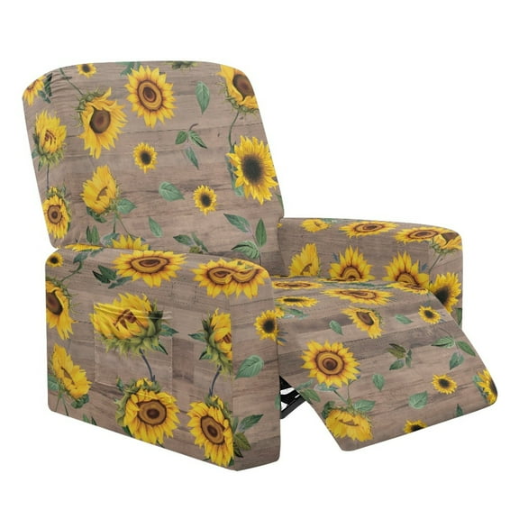 SCRAWLGOD Sunflower Wood Grain Recliner Slipcovers 4-Pieces Lazyboy Recliner Cover Recliner Couch Coverswith Storage Pocket Furniture Protector for Living Room