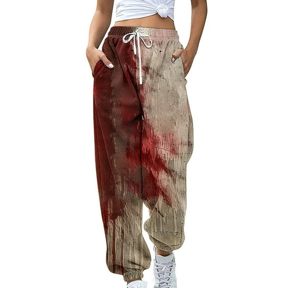 Womens Trousers New Bloody Sweatpants for Women Halloween Bloodstained Horror Printed Pants High Waisted Jogger Vintage Pants Casual Pants for Women Multicolor XXL New