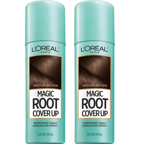 L'Oreal Paris Magic Root Cover Up Gray Concealer Spray, Medium Brown, Twin Pack, 2-2 oz.