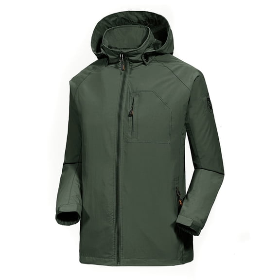 BLTIBY 2024 Mens Punching Jacket Hooded with Detachable Winter Fall Solid Color Waterproof Fleece Zip Warm Coat Windbreaker Outwear with Pockets Army Green 5XL