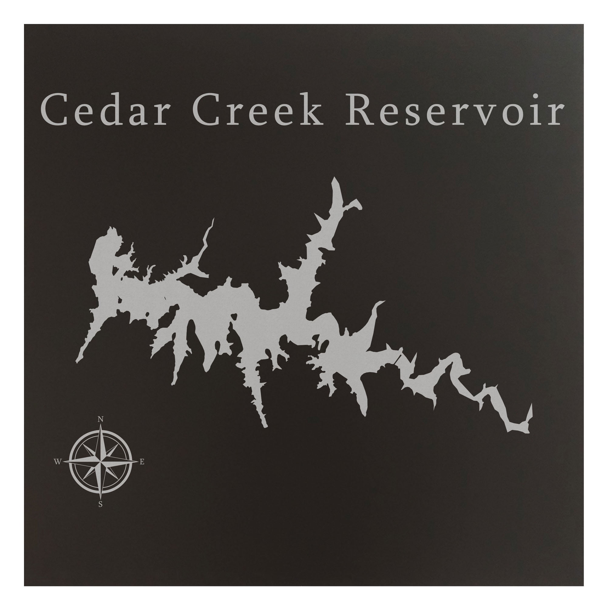 Cedar Creek Reservoir Map 12x12" Black Metal Wall Art Office Decor Gift