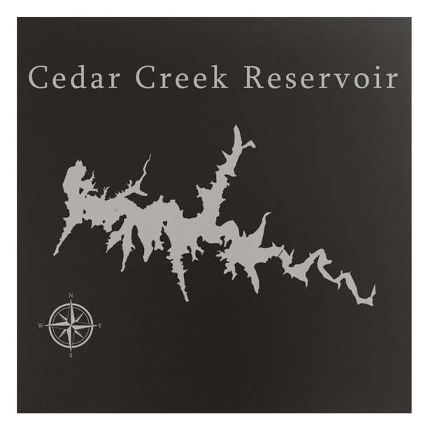 Cedar Creek Reservoir Map 24x24" Black Metal Wall Art Office Decor Gift
