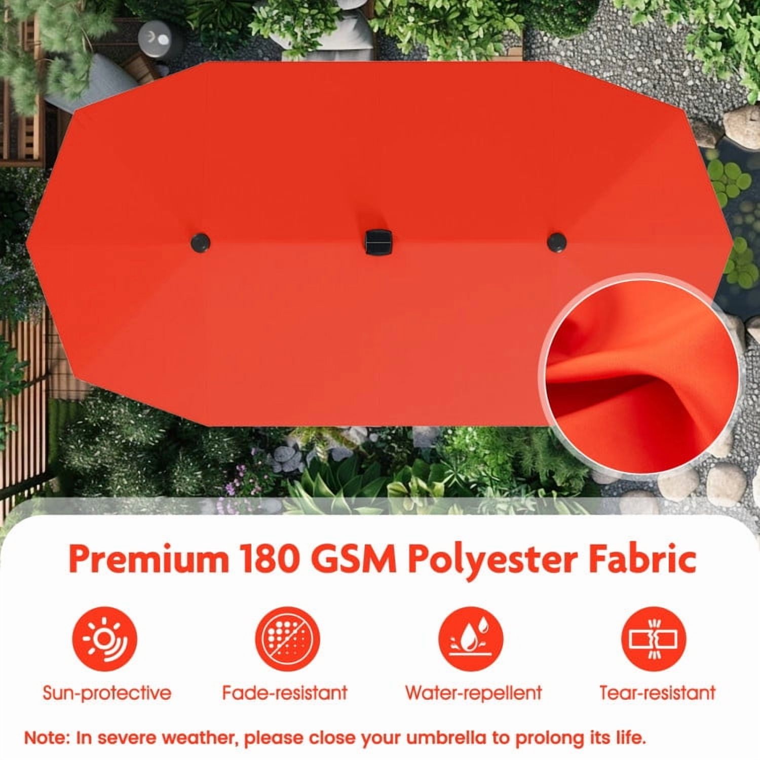 GVN Outdoor Patio Umbrella,Patio Umbrella,13 FT Large Patio Umbrella with LED Solar Lights and Crank Handle-Orange