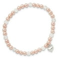 thumbnail image 3 of Sterling Silver Bracelet Childrens Girl's Pearl Round 11.5 mm 6 in Pink Shell Bead, Crystal & Heart Children's Stretch Bracele, 3 of 4