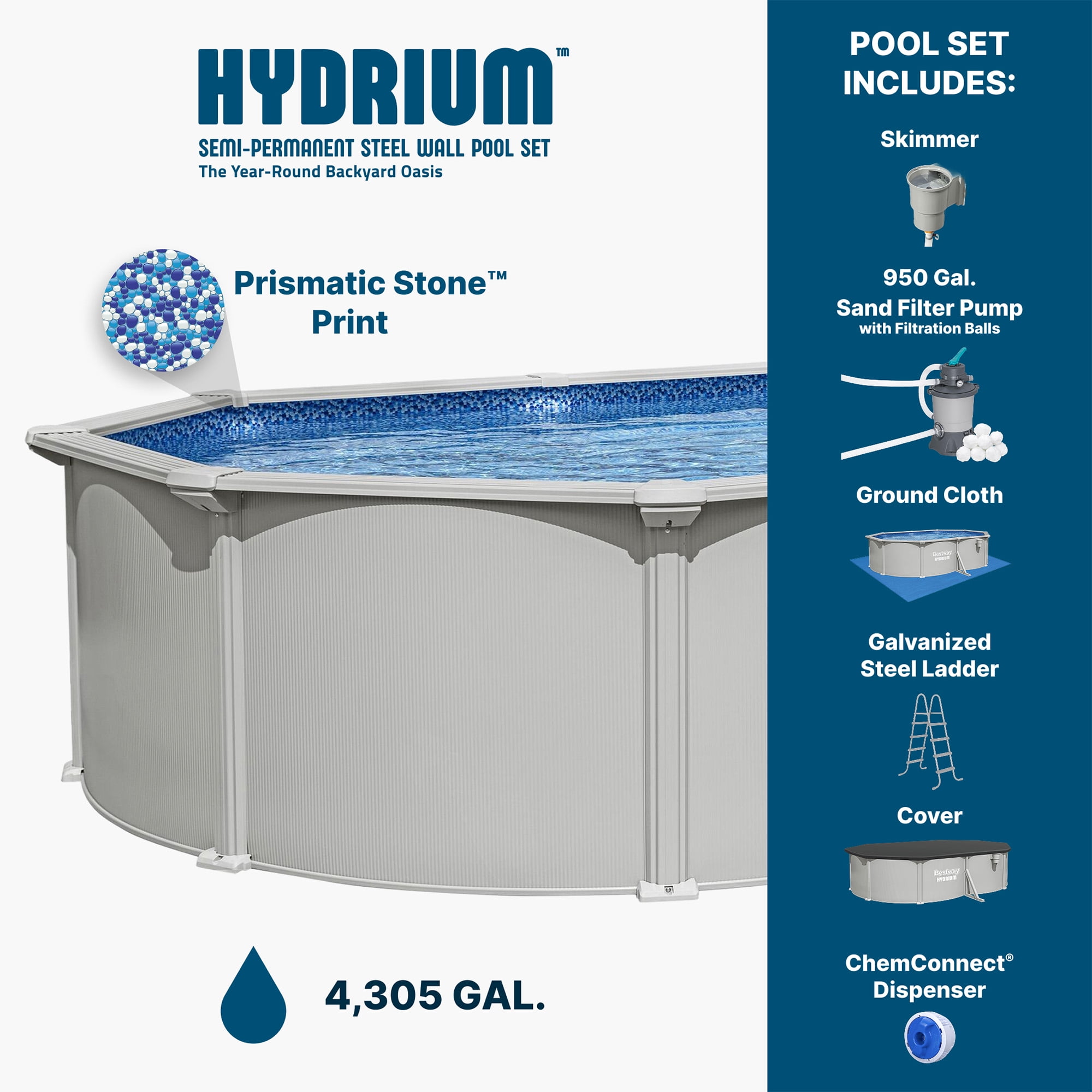 Bestway Hydrium 16'5" x 12' x 48" Steel Side Wall Above Ground Pool w/ Sand Pump & Accessories