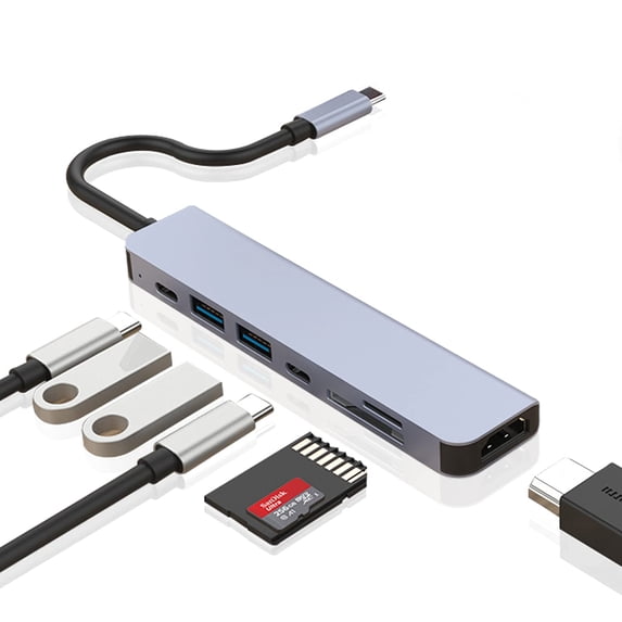 USB C Hub, MacBook Pro Adapter USB C Dongle, 7 in 1 USB C to HDMI-compatible Multiport Adapter Compatible for USB C Laptops Nintendo and Other Type C Devices (4K HDTV USB3.0 SD/TF Card Reader 100W PD)