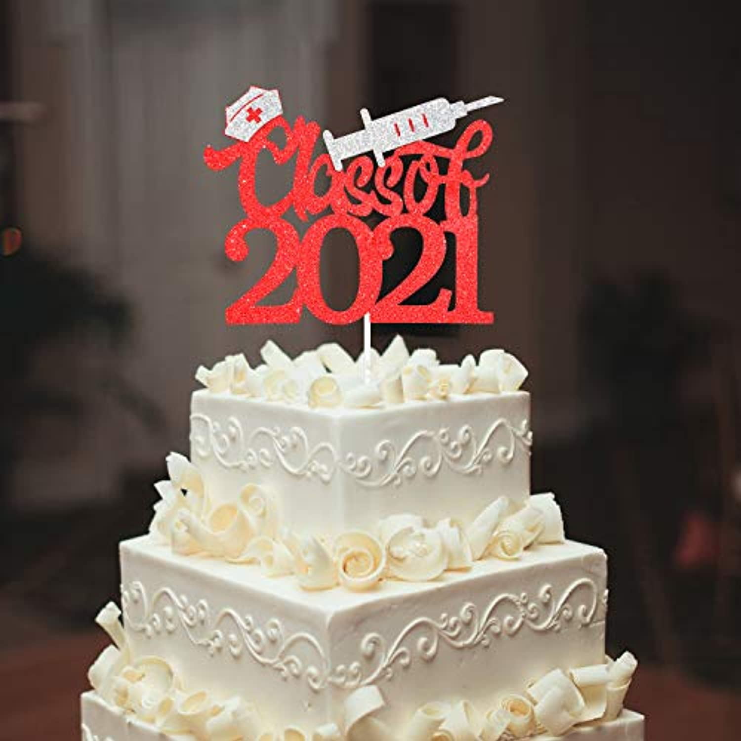 Class Of 21 22 Nurse Graduation Cake Topper Congrats Rn Grad Red Glitter Nursing Cake Decor Future Nurse Medical School Graduation Party Decoration Walmart Com
