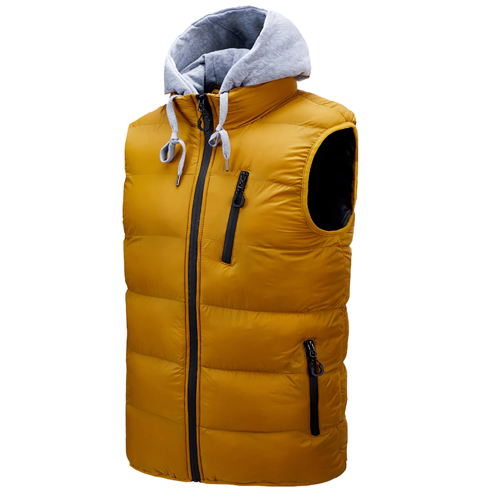 HAOTAGS Men's Puffer Vest Outdoor Hooded Padded Vest Warm Puffer Jacket Yellow Size L