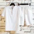 thumbnail image 4 of Vedolay Mens Casual Suit Solid Color Short Sleeve Shirt and Shorts Set,White L, 4 of 5