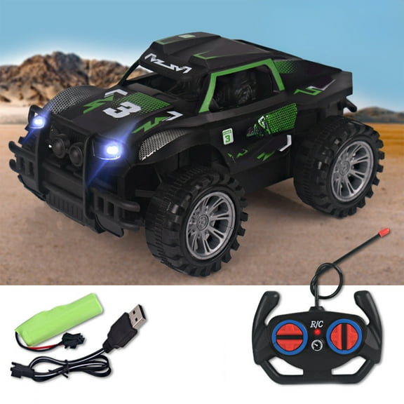 Rechargeable Off Road Remote Control Car, 4WD All Terrain RC Vehicle with LED Lights Treaded Tires Full Directional Steering for Indoor Outdoor Use