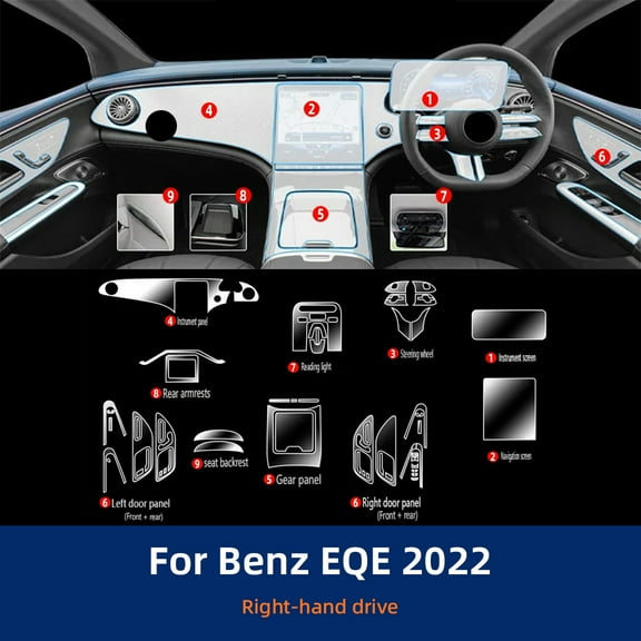For 2022 Mercedes Benz EQE TPU Navigation Central Control Car Film Interior Accessories Steering Wheel Panel Transparent Film.