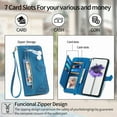 thumbnail image 5 of Feishell Case for Nothing Phone 1, Embossed Card Slots Retro Leather Wallet Shockproof Flip Cover with Hand Strap Card Slots Zipper Pocket Kickstand Handbag Magnetic Closure, Blue, 5 of 7