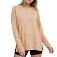 thumbnail image 7 of ClodeEU Womens Long Sleeve T Shirts ,Loose Fit Crewneck Basic Tee ,Oversized Tops Workout Sweatshirts Beige,Womens Plus L, 7 of 7