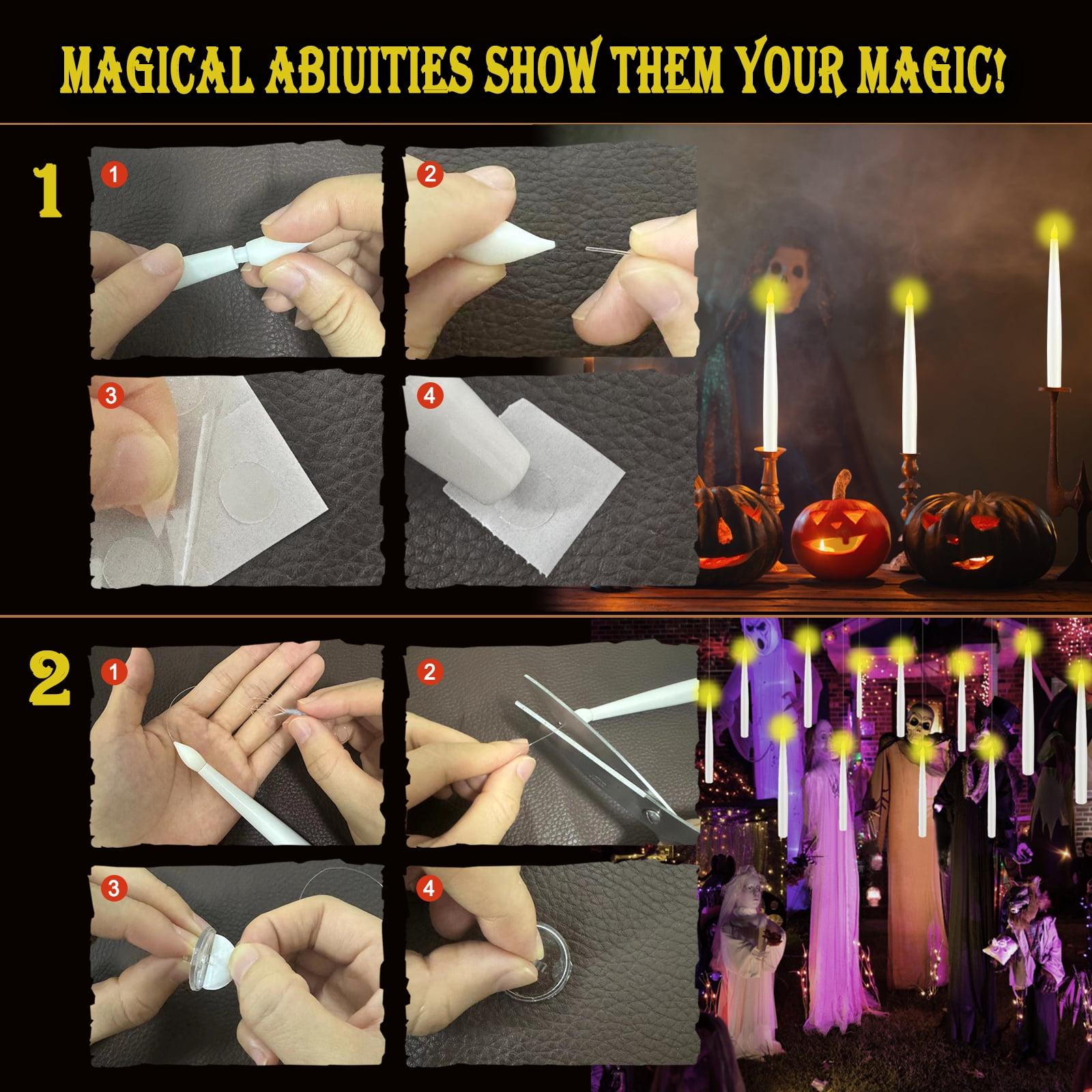 Magic Wand Remote Timer-Controlled Floating Candles Set 12pcs - Flameless, Color-Changing LED Candles with Plastic Taper Design for Magical Proposals, Birthdays, and Halloween Parties