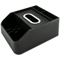 Car Seat Organizer with Tray, Multifunctional Console Storage Box for Front and Back Seat, Leather, Includes Tissue Box and Dividers, Classic Black, Perfect for Organizing Phones, Keys, and More