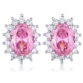 thumbnail image 1 of Precious Stars Silvertone Pink Cubic Zirconia Oval Royal Earring Studs, 1 of 1