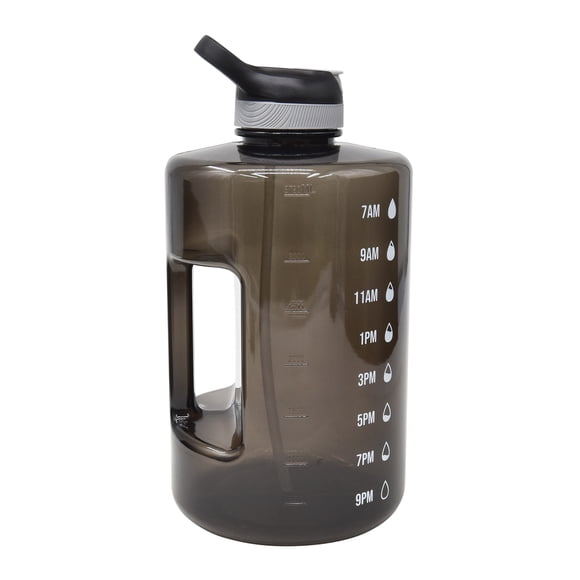 Mainstays Black 3.78 Litres Plastic Time Marker Straw & Handle Water Bottle, Leak Proof Jug, 1 Piece