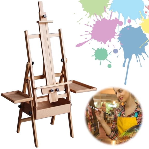Qiyester Beech Multi-Function Easel, Foldable and Adjustable Height , Oil Painting Easel Suitable for Sketching and Oil Painting