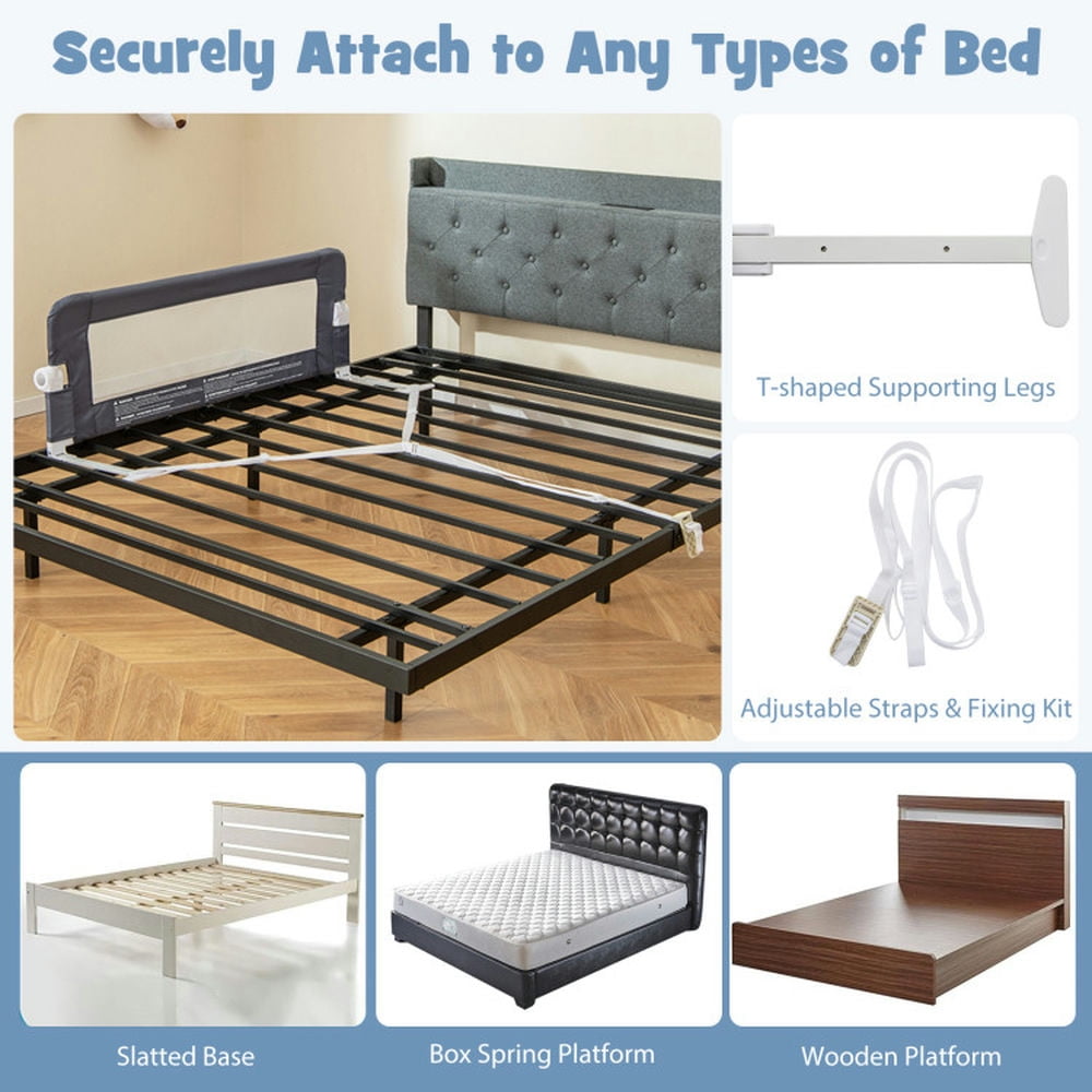 GVN Foldable Bed Rail Swing Down Baby Bed Guard Rail-Gray, Baby Bed, Easy to Fold and Carry Travel Bassinet