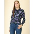 thumbnail image 3 of INSPIRE CHIC Camisa de oficina peque?a de manga larga con blusa formal informal estampada para mujer Morado Floral M, 3 of 6